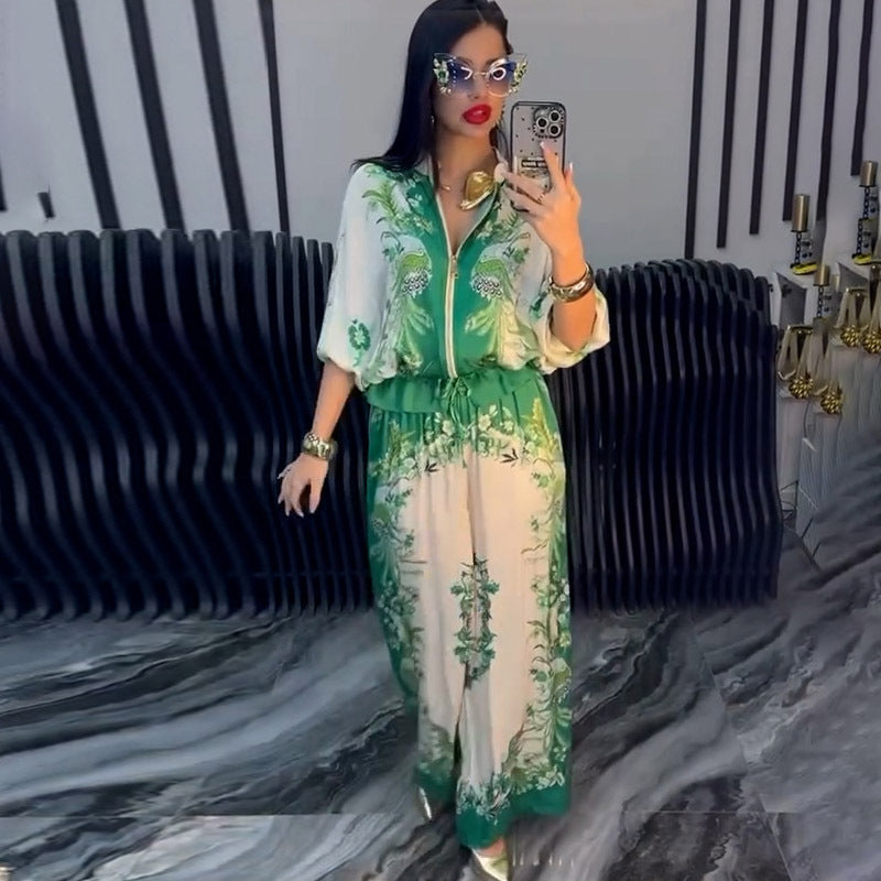 Three-dimensional Printed Flowers Baseball Uniform Drawstring Trousers Two-piece Set
