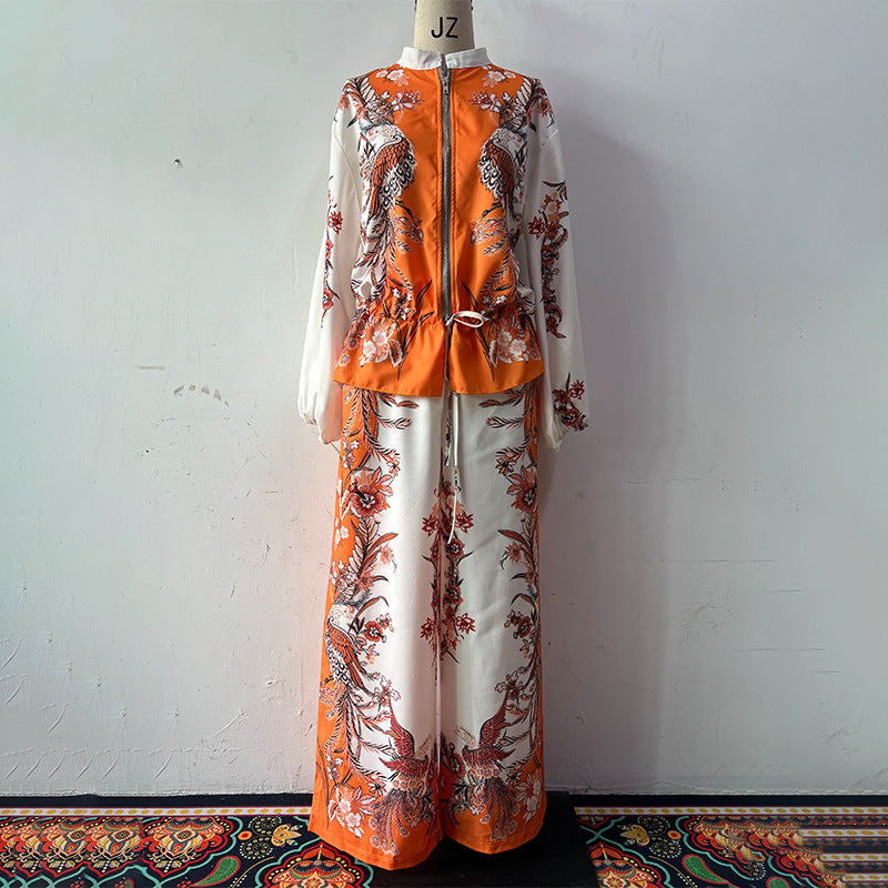 Three-dimensional Printed Flowers Baseball Uniform Drawstring Trousers Two-piece Set