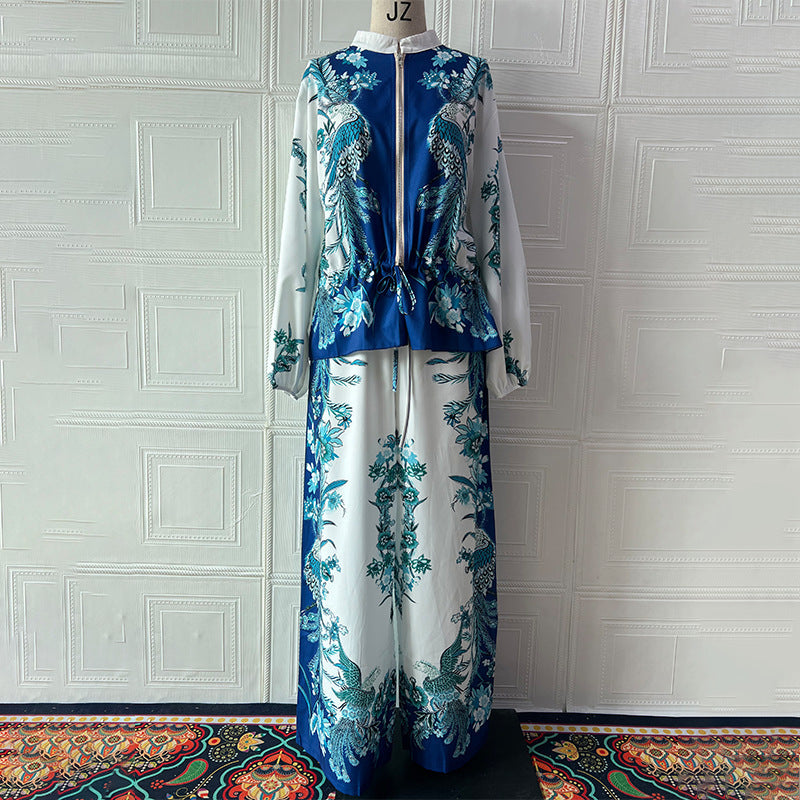Three-dimensional Printed Flowers Baseball Uniform Drawstring Trousers Two-piece Set
